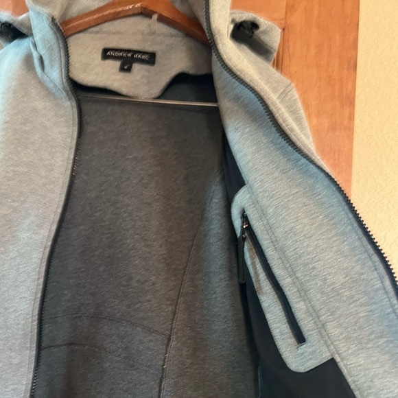 ANDREW MARC Full Zip Up Removable Hood Gray Scuba Hooded Jacket Women's Size M - Picture 5 of 9